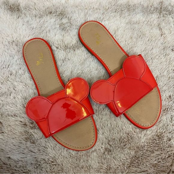 Shoes - Mickey Mouse Ears Women’s Size 7 Red Slip On Sandals